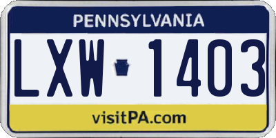 PA license plate LXW1403