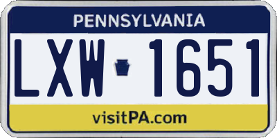 PA license plate LXW1651