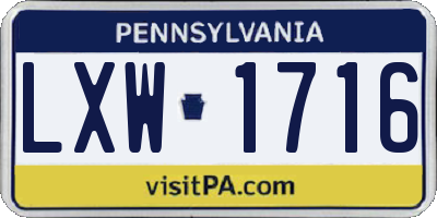 PA license plate LXW1716