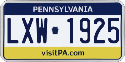 PA license plate LXW1925