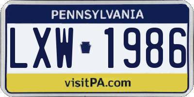 PA license plate LXW1986