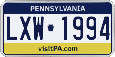 PA license plate LXW1994