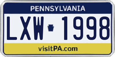PA license plate LXW1998