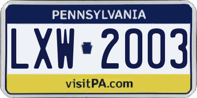 PA license plate LXW2003