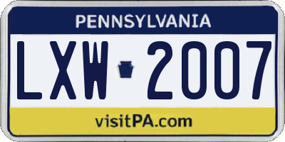PA license plate LXW2007