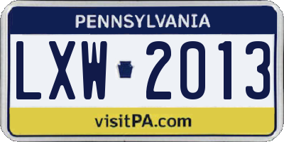PA license plate LXW2013