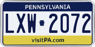 PA license plate LXW2072