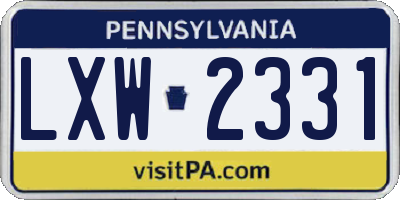 PA license plate LXW2331