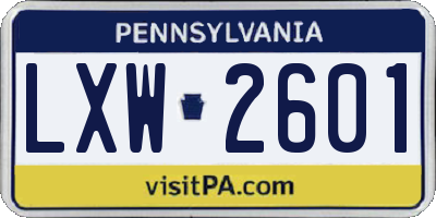 PA license plate LXW2601