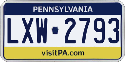 PA license plate LXW2793