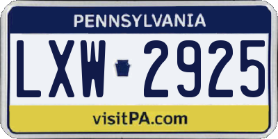 PA license plate LXW2925
