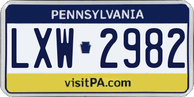PA license plate LXW2982
