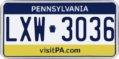PA license plate LXW3036