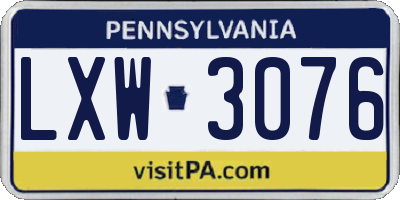 PA license plate LXW3076