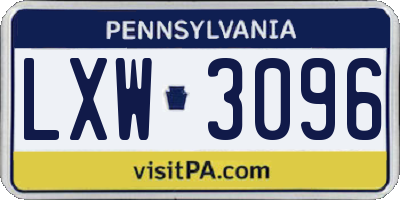 PA license plate LXW3096