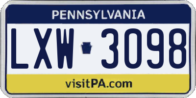 PA license plate LXW3098