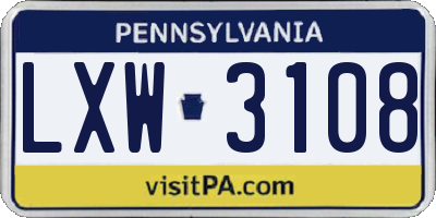 PA license plate LXW3108