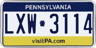 PA license plate LXW3114