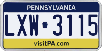 PA license plate LXW3115