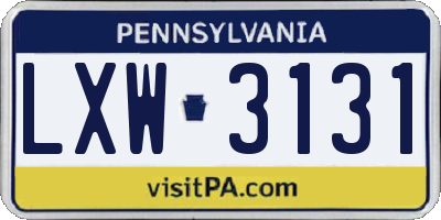 PA license plate LXW3131