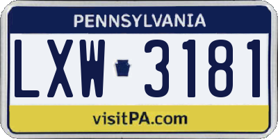PA license plate LXW3181