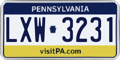 PA license plate LXW3231