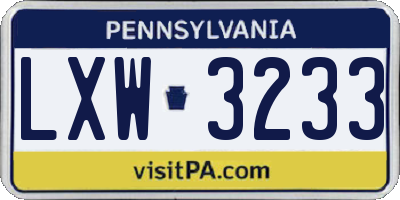 PA license plate LXW3233