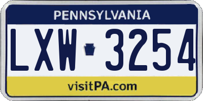 PA license plate LXW3254