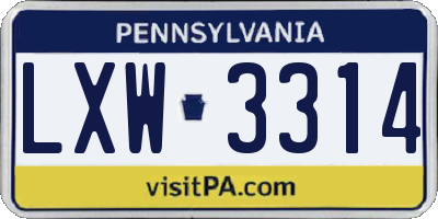 PA license plate LXW3314