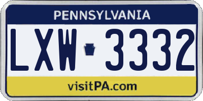 PA license plate LXW3332