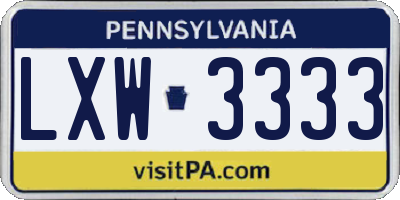 PA license plate LXW3333