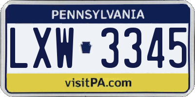PA license plate LXW3345