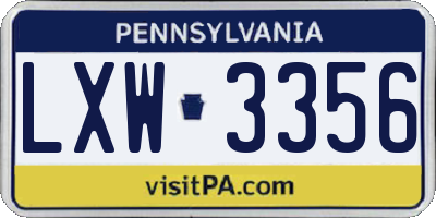 PA license plate LXW3356