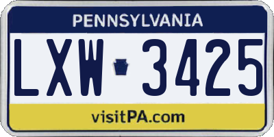 PA license plate LXW3425