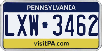PA license plate LXW3462
