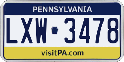 PA license plate LXW3478