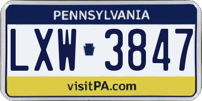 PA license plate LXW3847