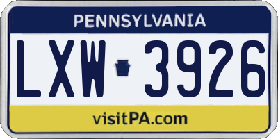 PA license plate LXW3926