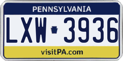 PA license plate LXW3936