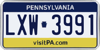 PA license plate LXW3991