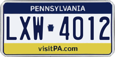 PA license plate LXW4012