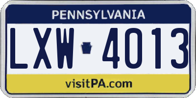 PA license plate LXW4013