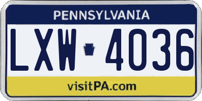 PA license plate LXW4036
