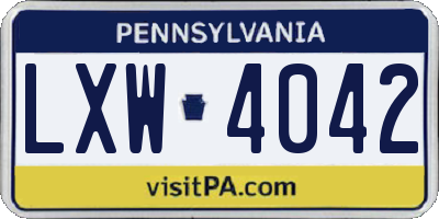 PA license plate LXW4042
