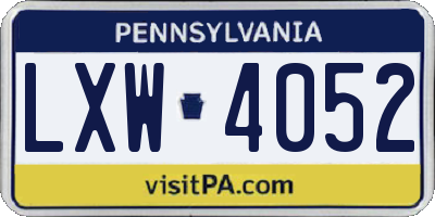PA license plate LXW4052