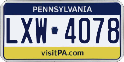 PA license plate LXW4078