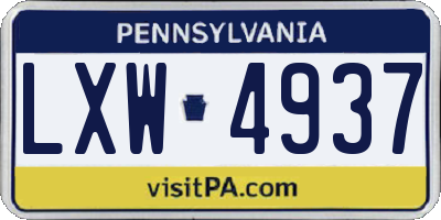 PA license plate LXW4937
