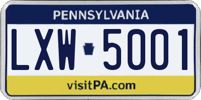 PA license plate LXW5001