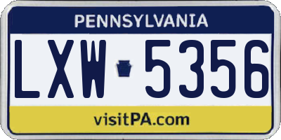 PA license plate LXW5356
