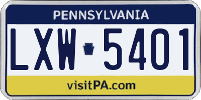 PA license plate LXW5401